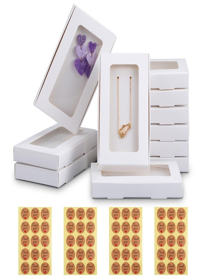 Limbeuuu 50 Pcs Jewelry Packaging Boxes 5.4"x3.4"x0.7" Paper Necklace Gift Box Bulk with Clear Window 50 Display Card 60 Sticker for Displaying Necklaces Rings Bracelets Earrings(White) - Image 1